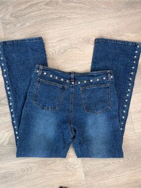 Women's Y2K Low-Mid Rise Blue Studded Straight Jeans